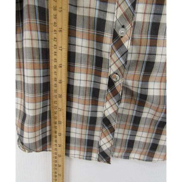 VINTAGE Sears Top Medium Gray 70s Button Up Shirt Plaid Pocket - Picture 4 of 9